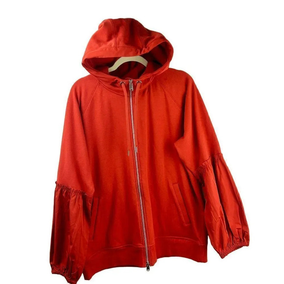 Athleta On My Way Triumph Hoodie Women Large Zipper Organic Cotton Orange - Picture 7 of 12